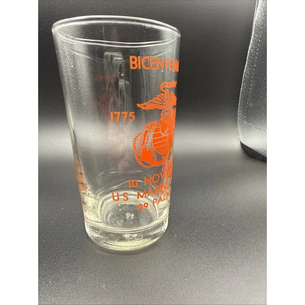 Vintage USMC Marine Corps Bicentennial Glass 1775-1975 29 Palms 10 November
